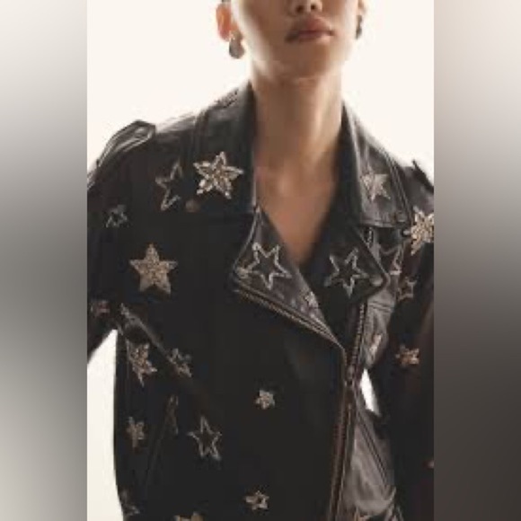 NWT Free People One Teaspoon Black Leather Hand-Embellished Moto Jacket … - Picture 4 of 6